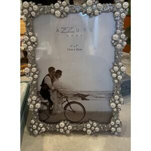 Azzure Home Pearls Rhinestones Ornate Photo Frame Wedding Picture Holds 5x7”